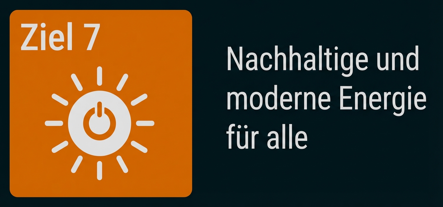 Ziel 7: gelbes Icon mit Sonnen-Power-Symbol und Text "Nachhaltige und moderne Energie für alle"